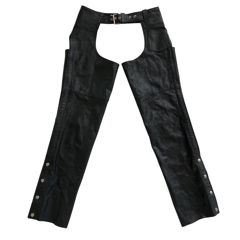 Black Leather Chaps Motorcycle Riding Biker